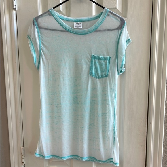 Exist Tops - Exist Sheer Aqua T-Shirt Short Sleeve Front Pocket Relaxed Fit Medium